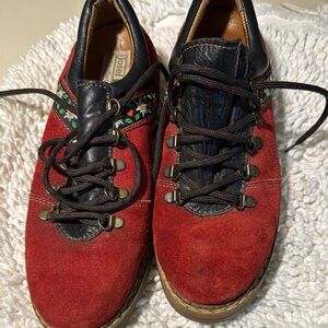 Red and Black Suede Lace-Up Shoes